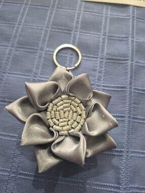 Decorative Satin Flower Keychain - Silver Gray